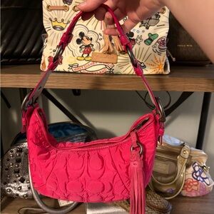 Coach Pink soho hobo Quilted Signature Shoulder Bag with Tassel